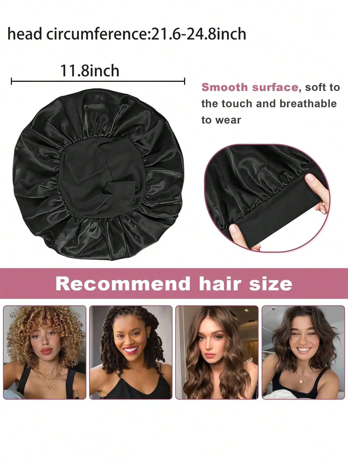 1pc Silk Sleep Cap, Women's Double-Layer Satin Lining, Soft Elastic Band, Suitable For Curly Hair Sleep Wear