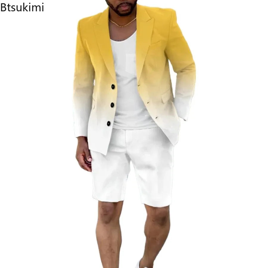 2026 Mens Clothing Summer Single-Breasted Outfits Men Business Office Short Pants Suit Fashion Casual Long Sleeve Two Piece Sets