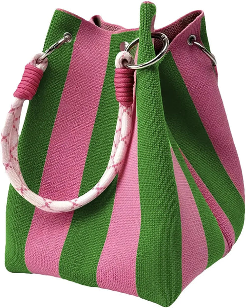 Mini Knitted Bucket Bag Women Small Handbag Geometric Colorblock