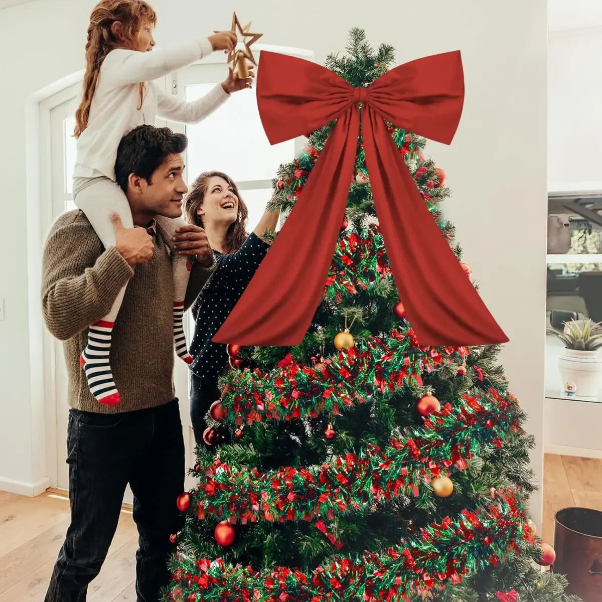 Large Bow Themed Party Decorations Christmas Tree Topper Bow Ribbon for Christmas Wedding Birthday Party Wall Pendant Decor 1PC