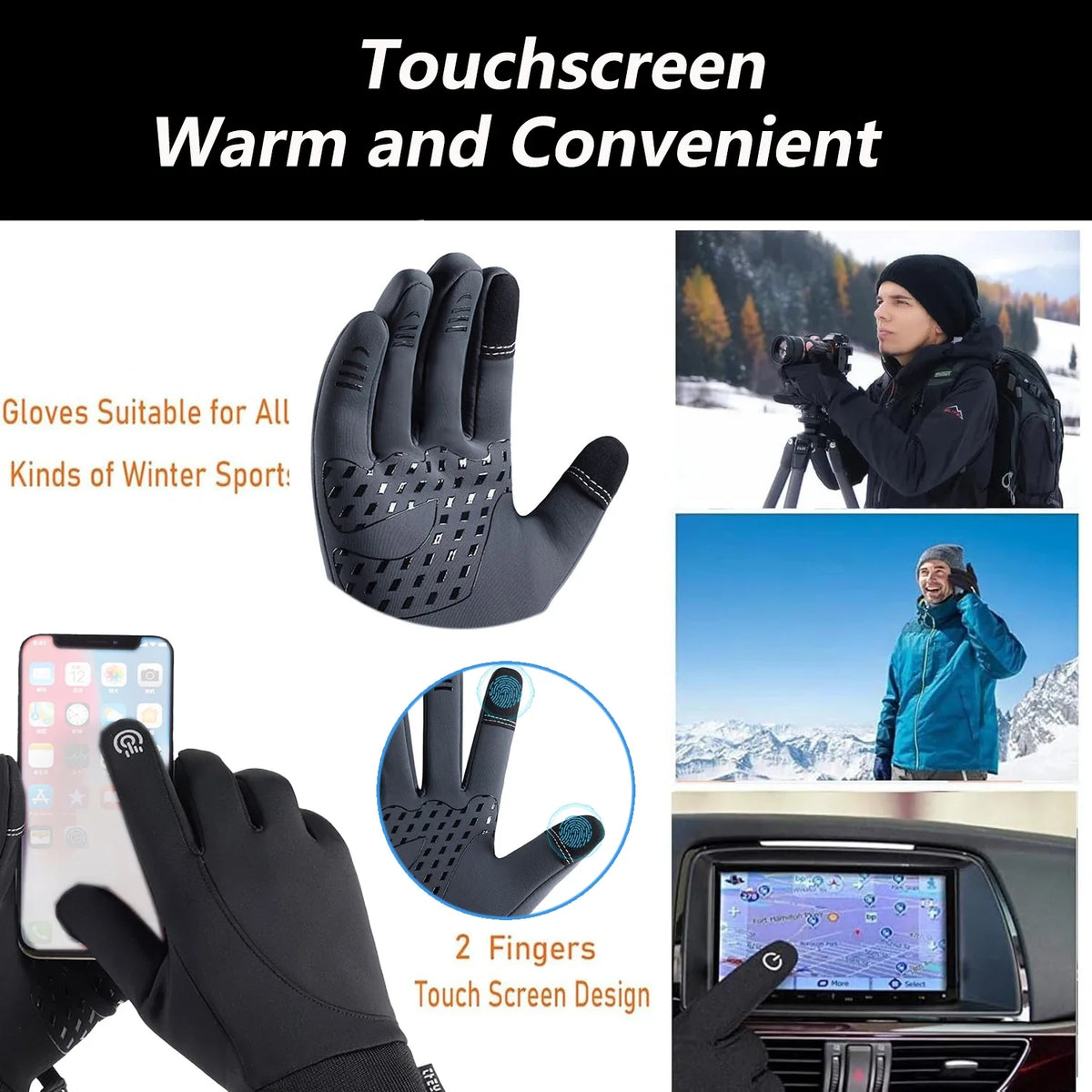 Winter Gloves Men Thermal Warm Fleece Touchscreen Driving Bike Running Motorcycle Hiking Snow Cold Weather for Driving/Cycling
