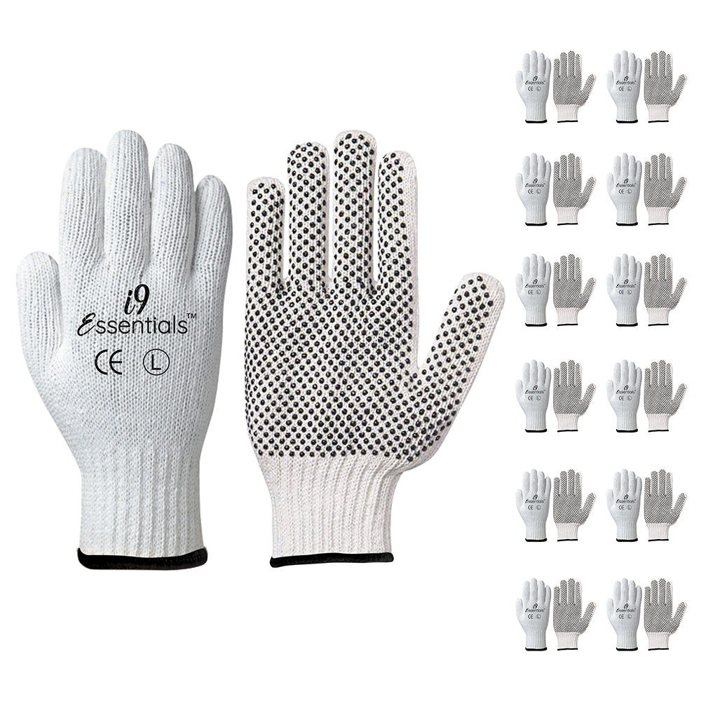 Cotton & Dotted PVC | Cotton Work Gloves | White | L | Pack of 12
