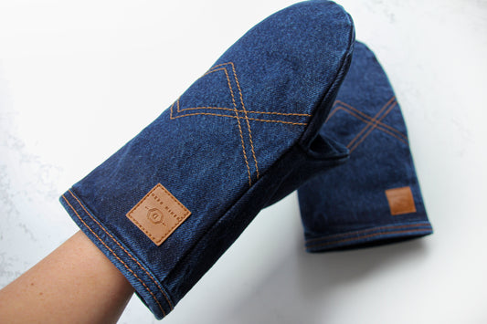 Denim oven mitts with removable wool insert, DenimDeko