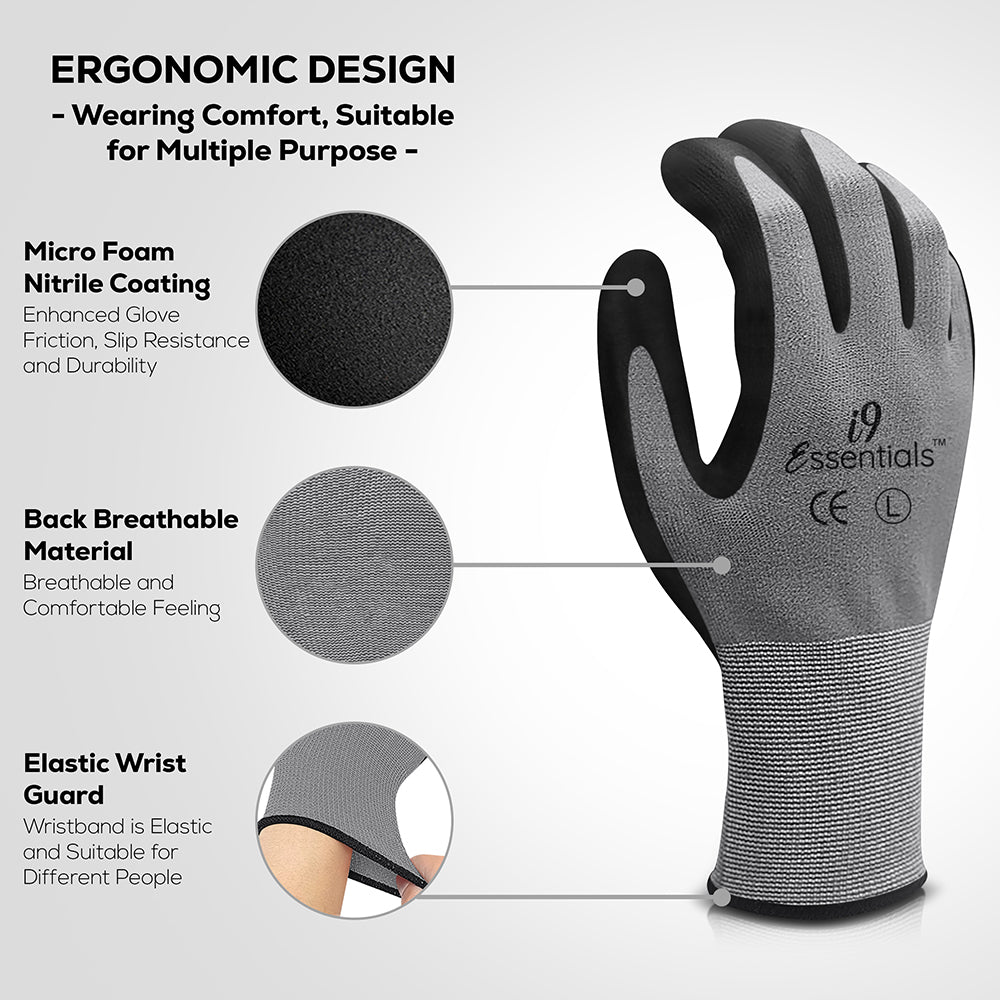 Micro Foam Nitrile Work Gloves | Touch Screen | Grey | L | Pack of 12