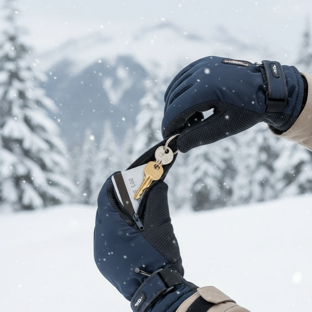 Women's Winter Ski Gloves 2-Pack - Zipper Pocket & Anti-Slip Grip
