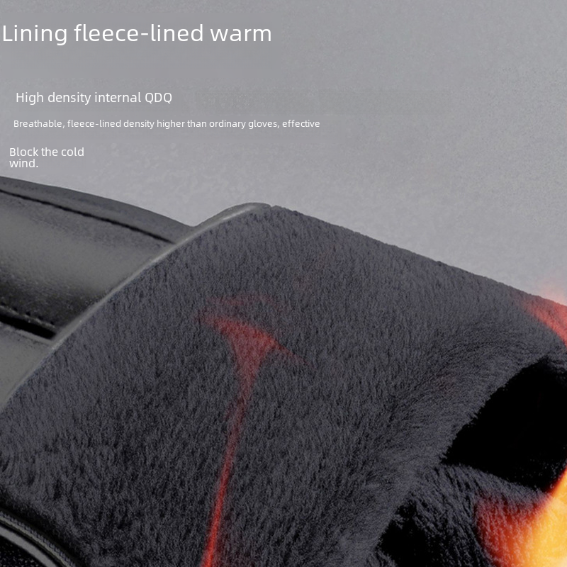 Winter Leather Fleece-Lined Warm Gloves for Men, Windproof Cycling
