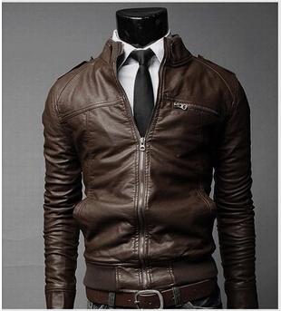Men's PU Leather Jacket with Mandarin Collar