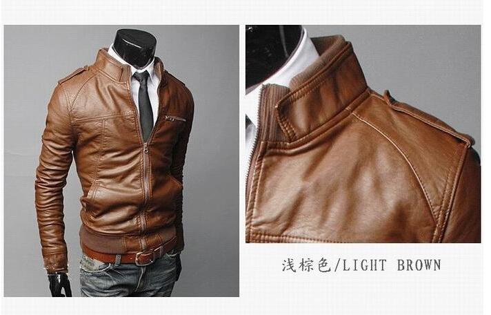 Men's PU Leather Jacket with Mandarin Collar