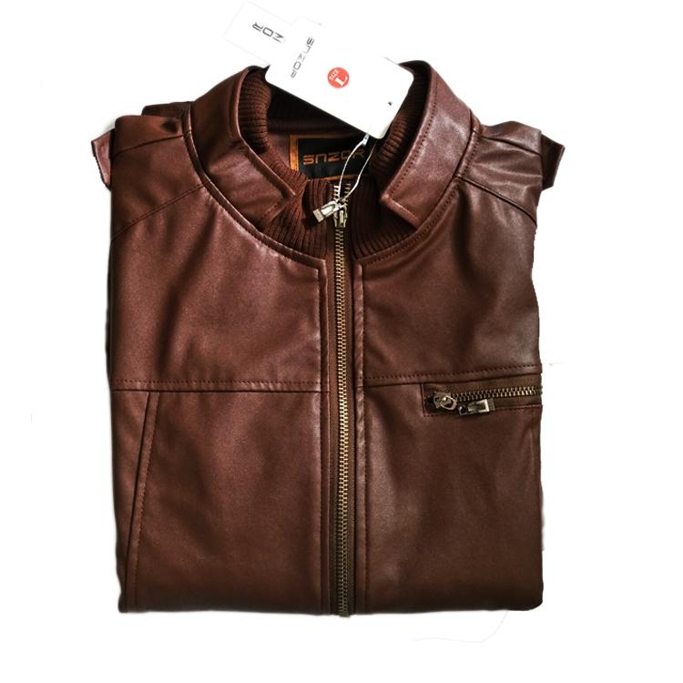 Men's PU Leather Jacket with Mandarin Collar