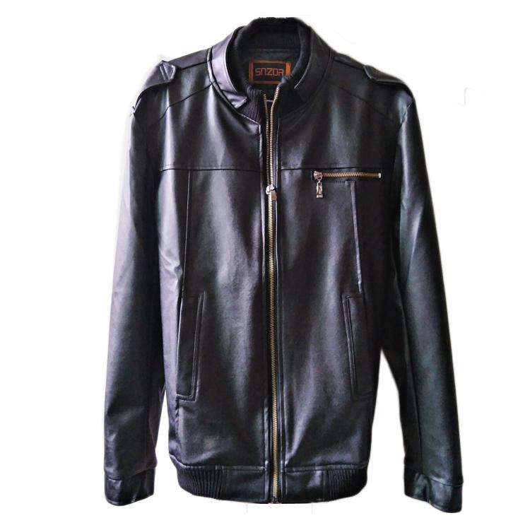 Men's PU Leather Jacket with Mandarin Collar