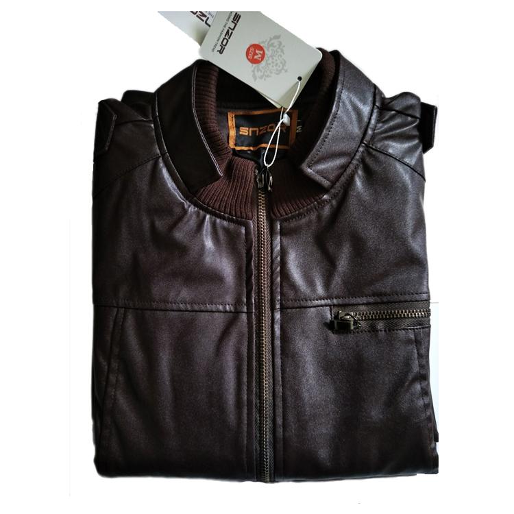 Men's PU Leather Jacket with Mandarin Collar