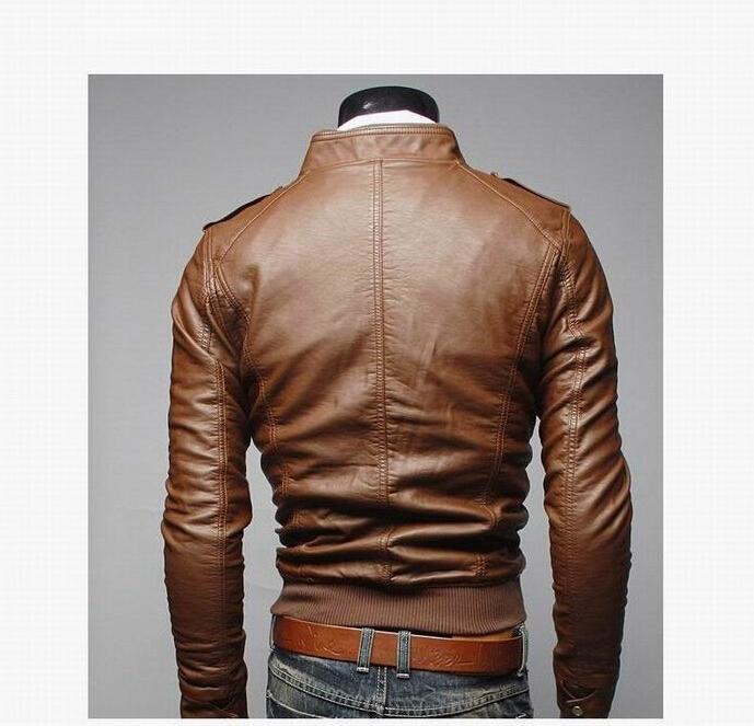Men's PU Leather Jacket with Mandarin Collar