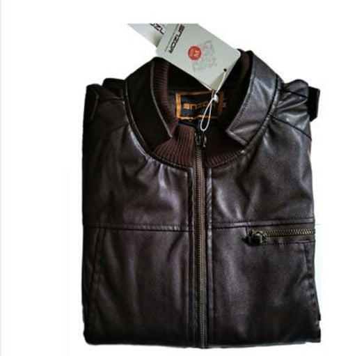 Men's PU Leather Jacket with Mandarin Collar