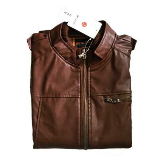 Men's PU Leather Jacket with Mandarin Collar