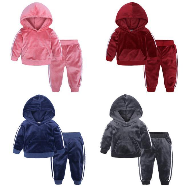 Kids Velvet Hooded Two Piece Suit